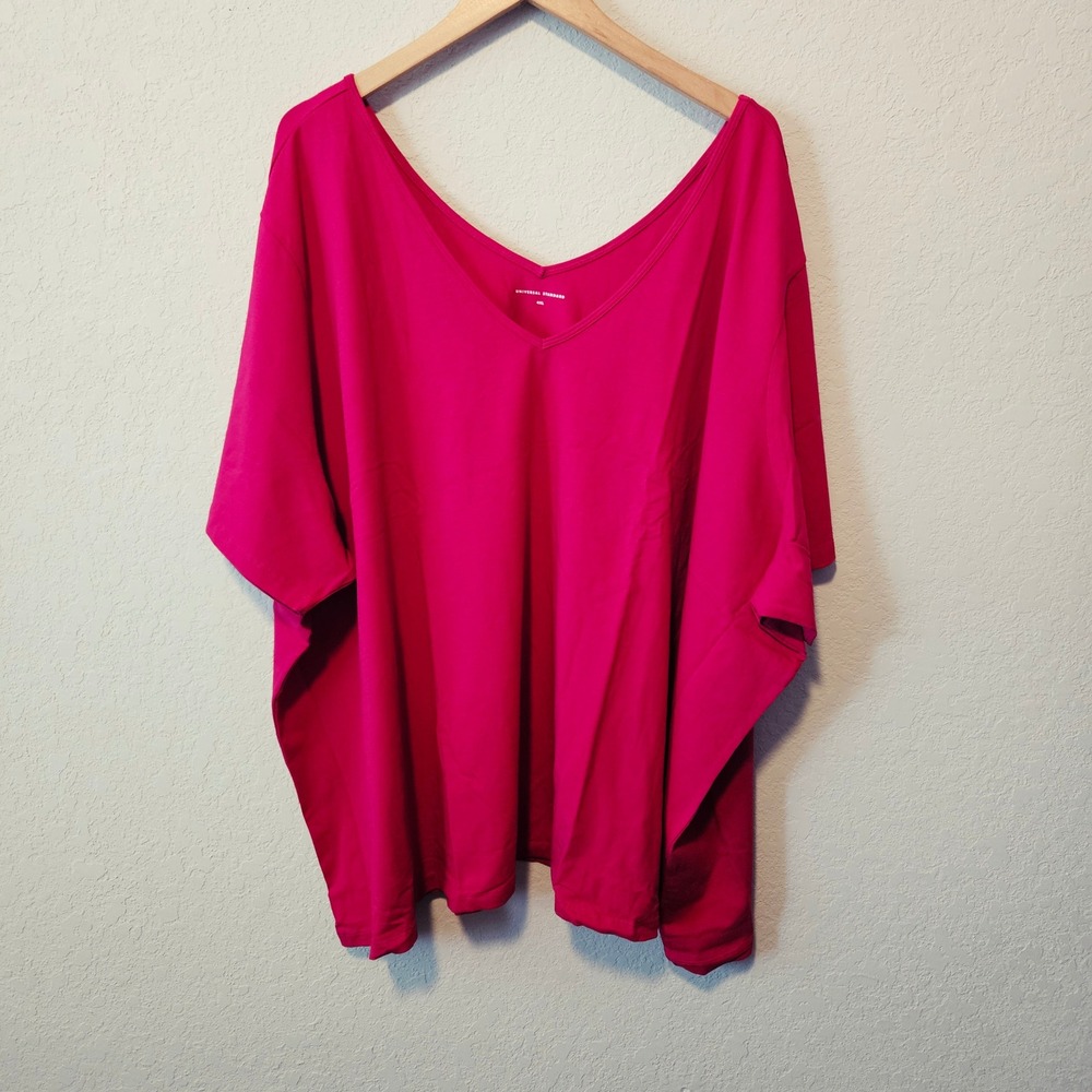 Universal Standard V-Neck Tee Berry Pink Pima Cotton Oversized Top Plus Sz 38-40